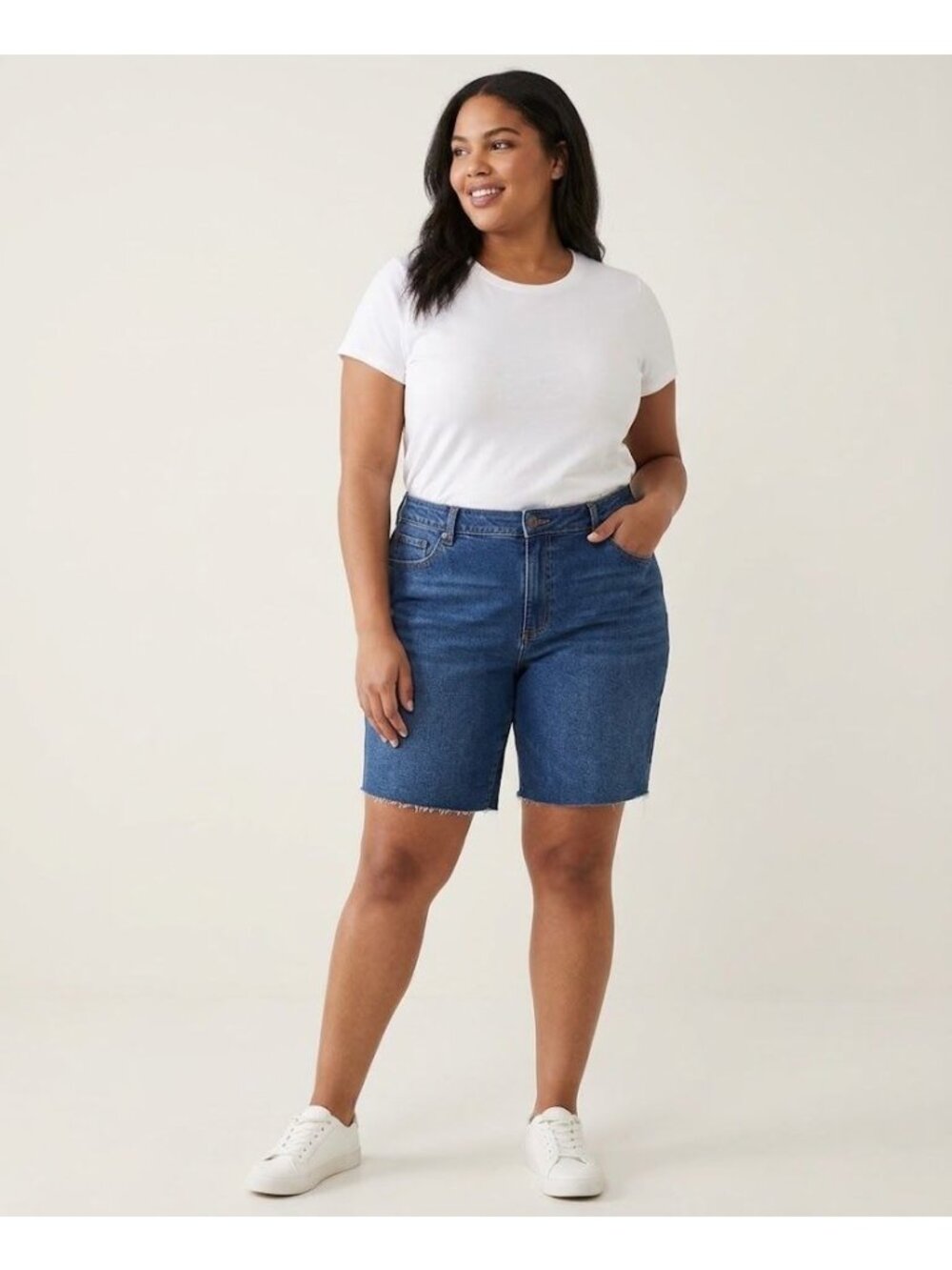 Woman Within Womens Plus 22WP Denim Cutoff Shorts Blue Frayed Hem Cotton